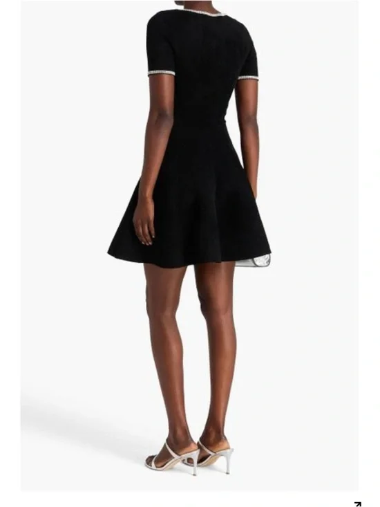 NWT Women's Black Crystal-Embellished Cutout Velvet Mini Dress size 40 stretchy - Picture 2 of 12